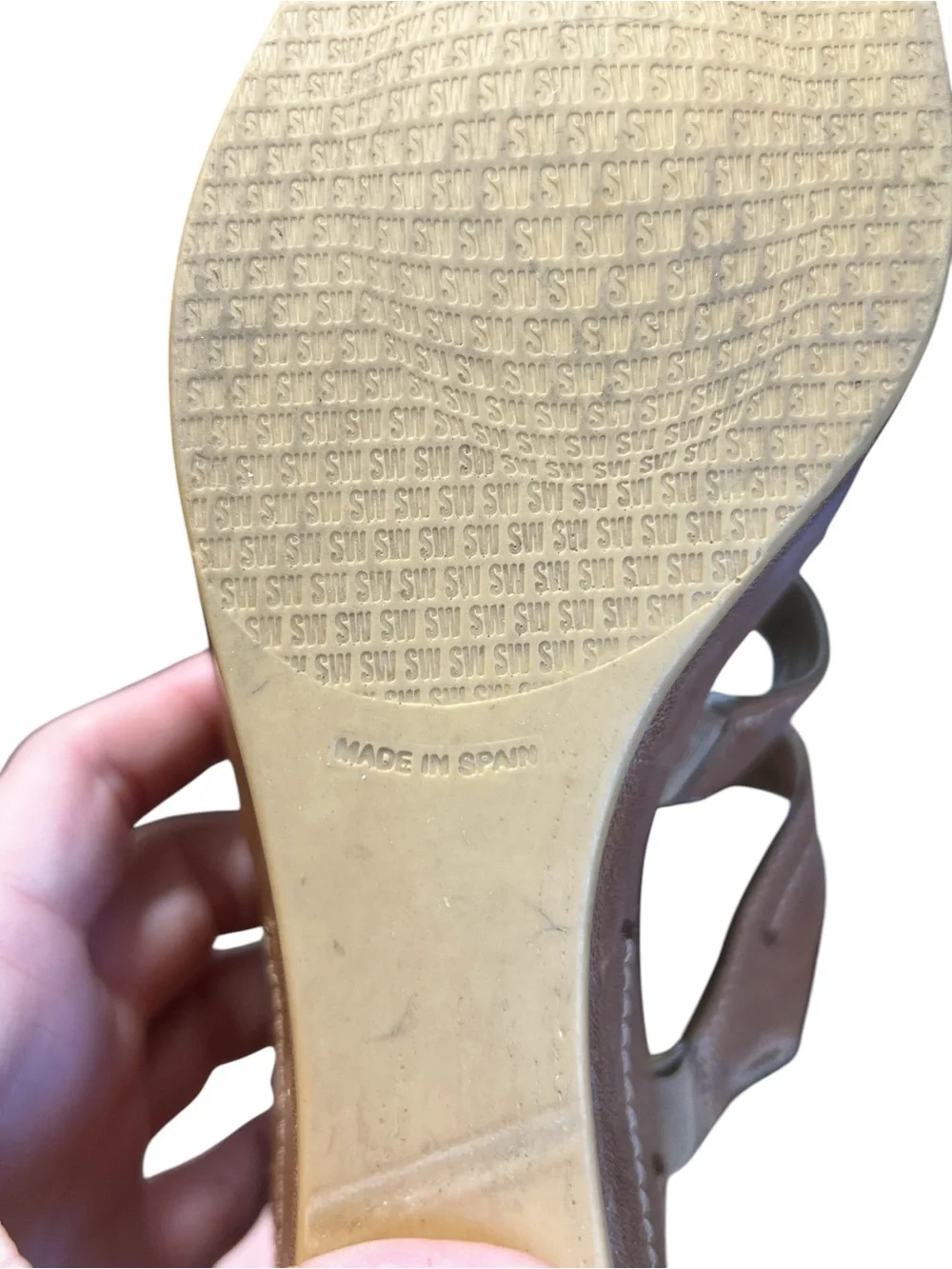 Stuart Weitzman tan leather strappy wedge sandals - Picture 8 of 9